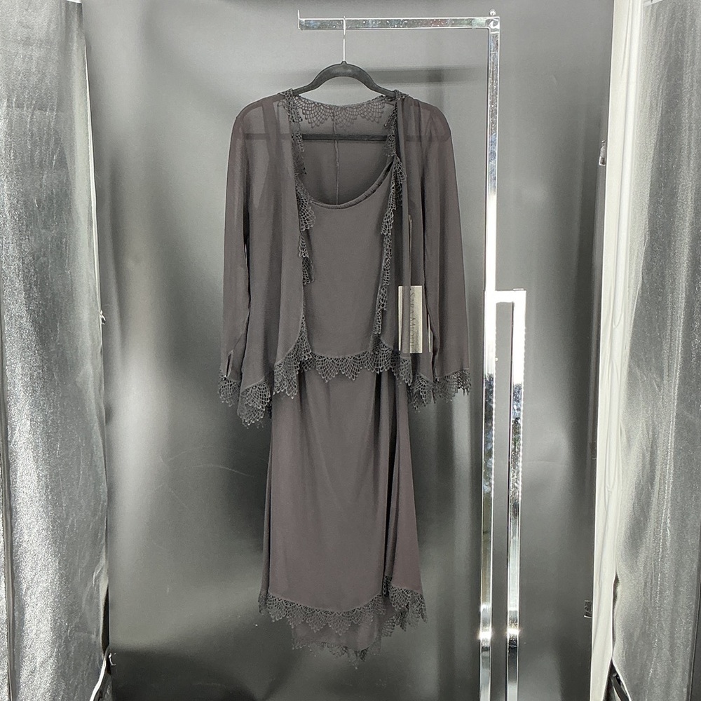 Elegant Gray Lace Trim Prom Dress